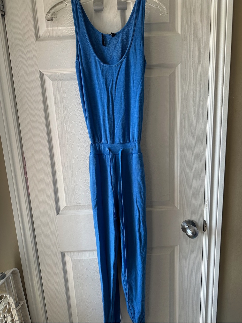 RD Style Royal Blue Sleeveless Knit Jumpsuit with Drawstring Waist